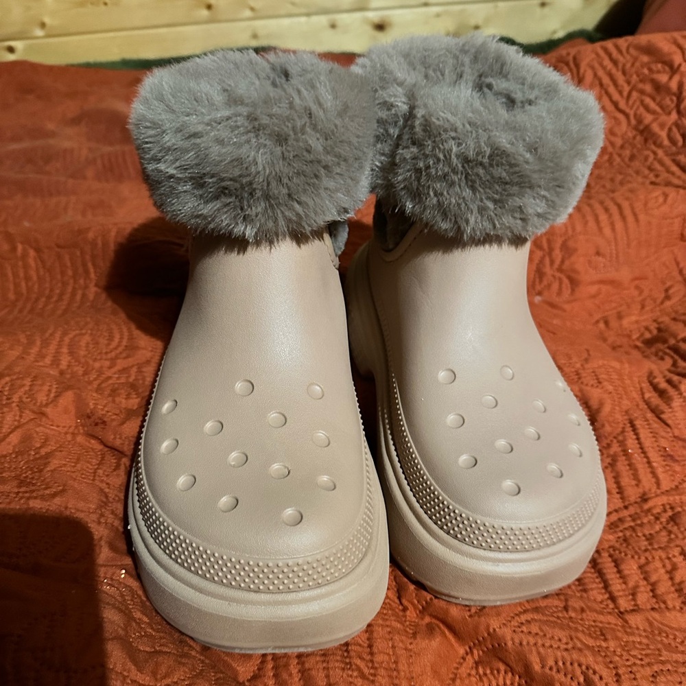 Fur lined platform crocs boots